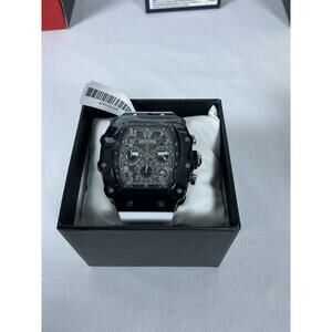 Activa Chronograph Sport Wristwatch Black Metal Case White Rubber Strap Quartz